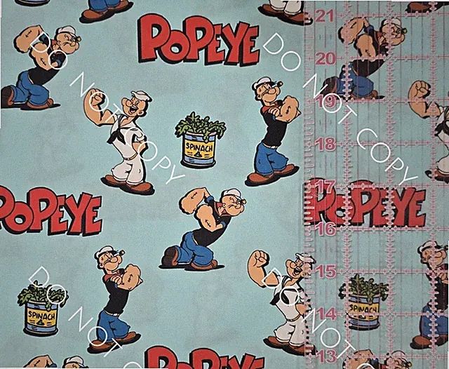 100% Cotton Woven Novelty Fabric Popeye Cartoon By The 1/4 Yard 9x56 Blue