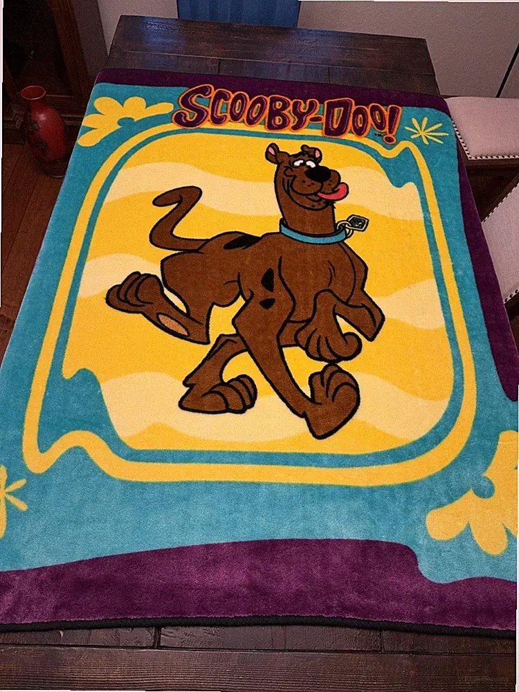 1999 SCOOBY DOO LUX THROW BLANKET CARTOON NETWORK 50" X 60" TEAL/PURPLE SEE📸