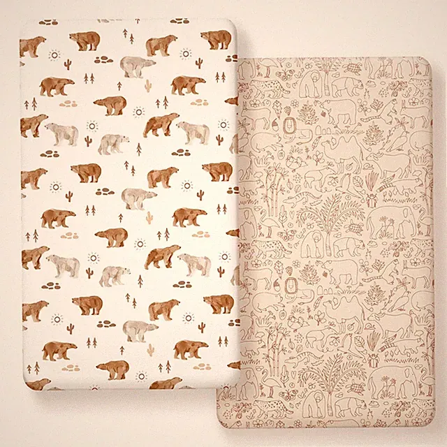 2 PCS Stretchy Ultra Soft Jersey Knit Fitted Crib Sheets Set Cute Animals