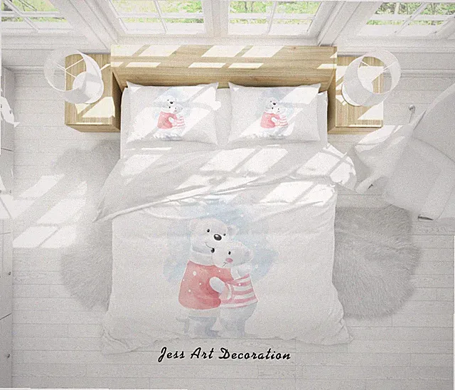 3D Bear Witer Clothing Cartoon Quilt Cover Set Bedding Sets Pillowcases 64