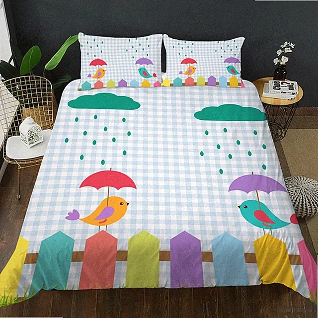 3D Cartoon Bird Illustration Kids Quilt Cover Set Bedding Sets Pillowcases