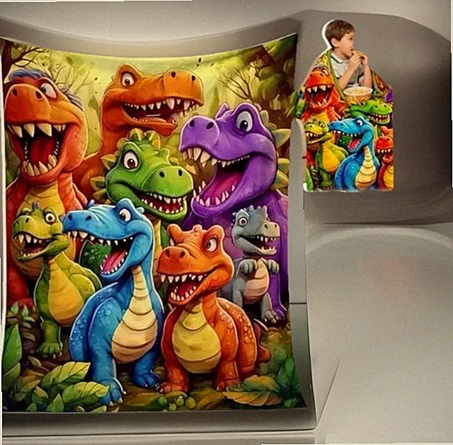 3D Dinosaur Blanket Cute Smiling Dinosaurs HD Digital Print