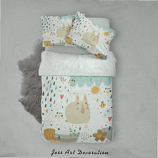 3D Rabbit Cartoon Illustration Quilt Cover Set Bedding Sets Pillowcases Queen