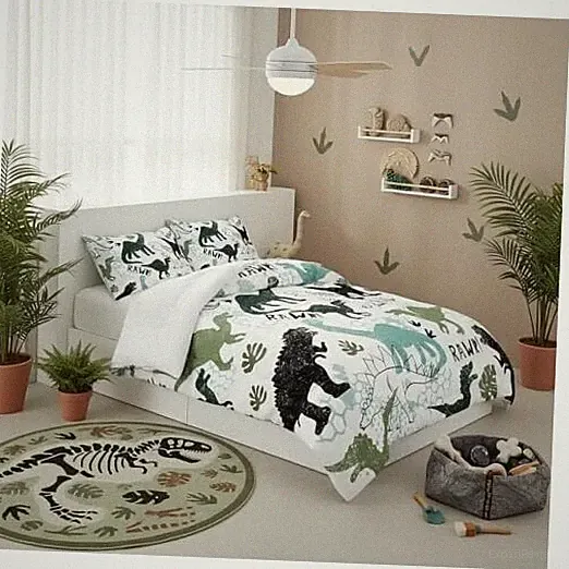 3Pcs Dinosaur Comforter Set,Cartoon Dinosaur Bedding Set for Twin Dinosaur 5
