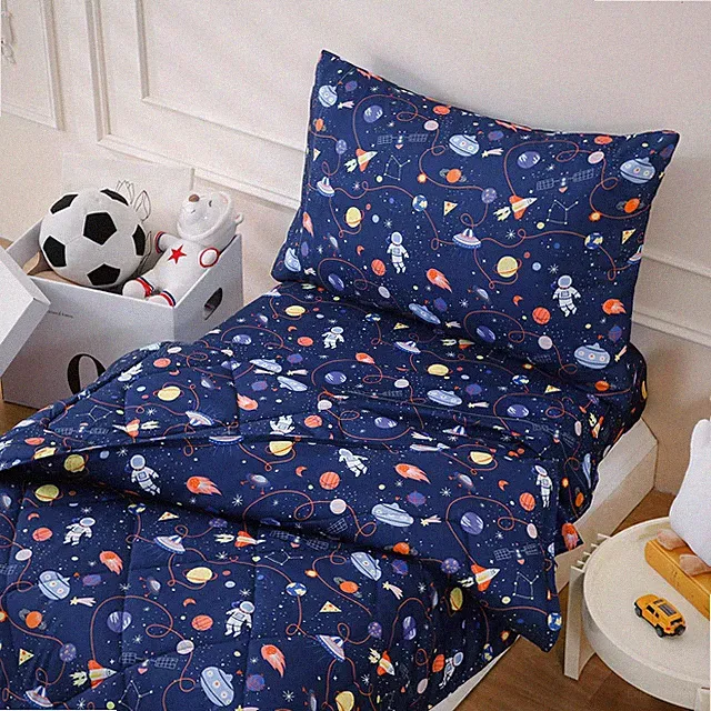 4 Pcs Toddler Kids Comforter Set Bedding Bed In A Bag Fitted Sheets Space