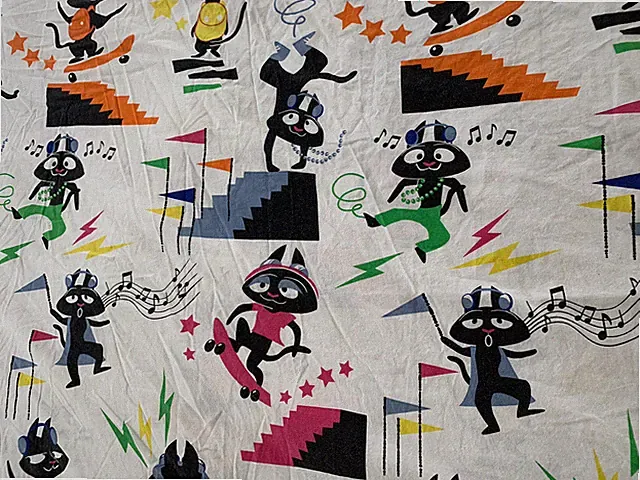 82" x 64" Black Cat Cartoon Anime Duvet Cover Bedspread Cotton Fabric Repurpose