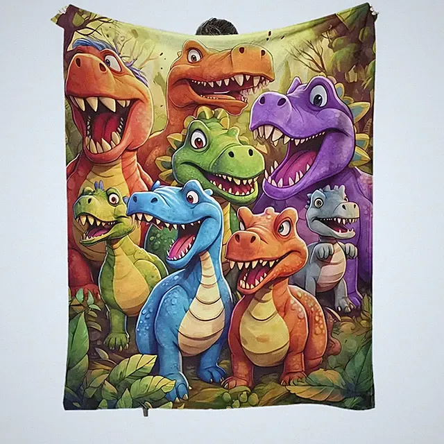 Cartoon Dinosaur Print Flannel Blanket Soft cute boys gift All-Season Washable