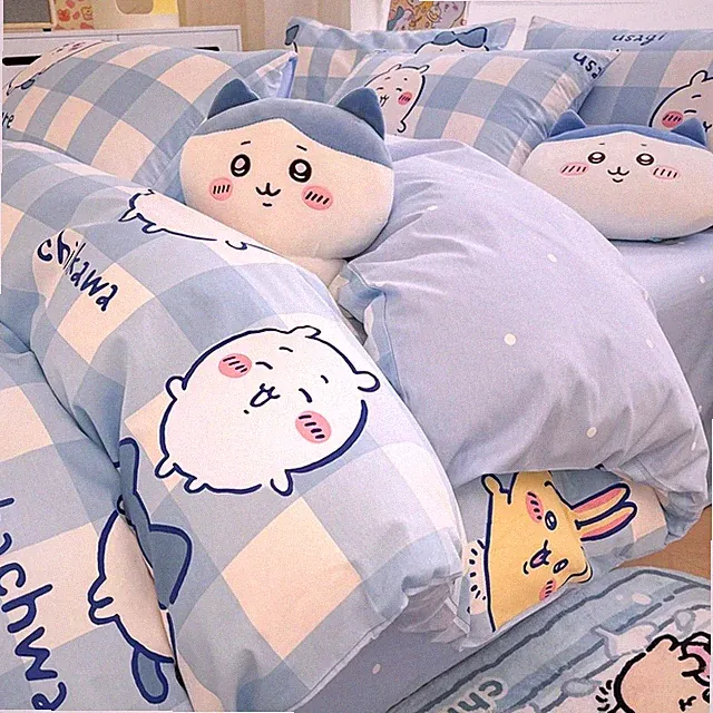 Chiikawa Cartoon children Bed 100% Pure Cotton Bedspread Pillowcase Quilt Cover