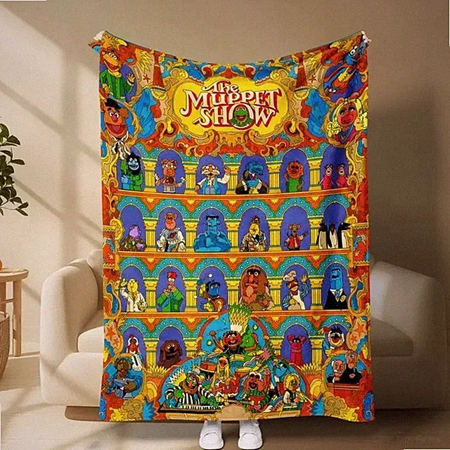 Colorful Theatre Collage Flannel Blanket Nostalgic Cartoon Throw