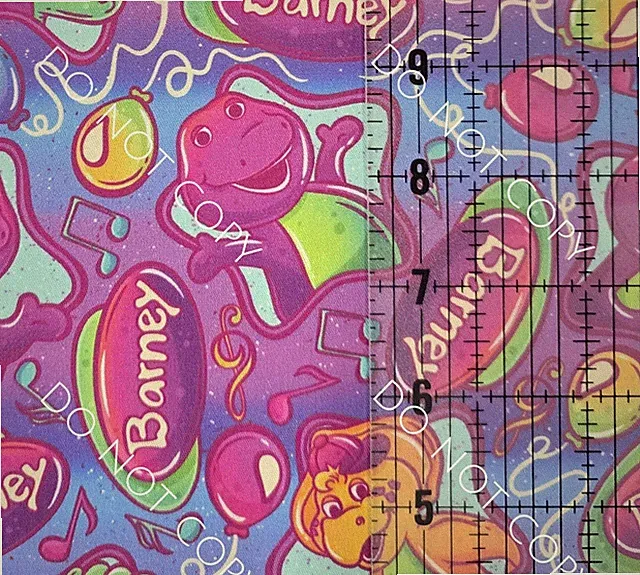 Custom 100% Cotton Woven Fabric Barney Kids Purple Cartoon by the 1/4 Yard 9x56