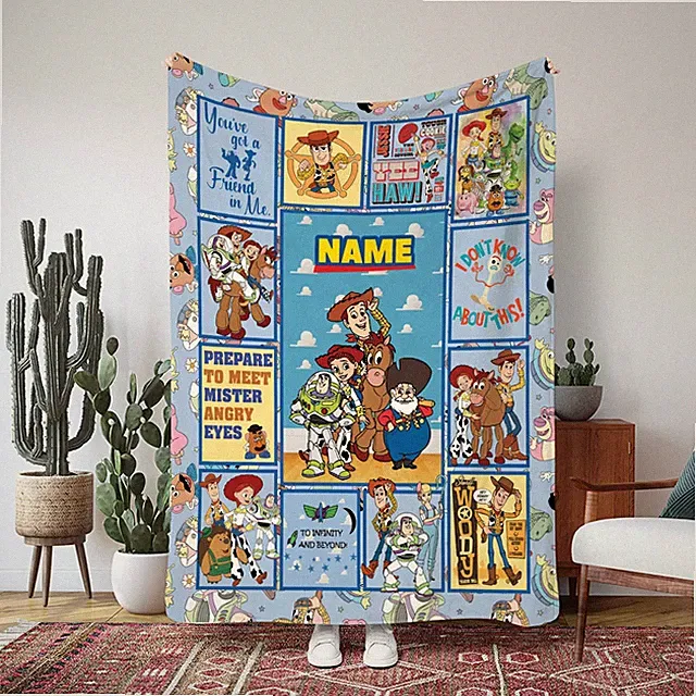 Custom Cartoon Toy Adventure Flannel Blanket Cozy Kids Gift Throw