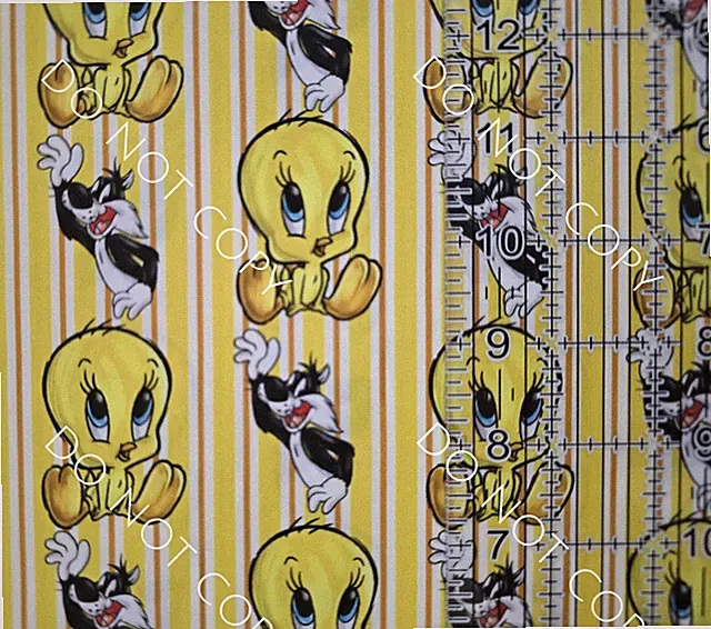 Custom Cotton Woven Fabric Cartoon Sylvester And Tweety By The 1/4 Yard 9x56