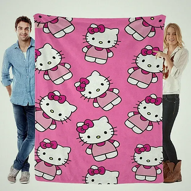 Cute Cartoon Cat Rose Red Kawaii Plush Flannel Blanket Throw