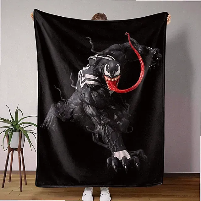 Dark Monster Flannel Blanket – Cozy Black Graphic Travel Throw