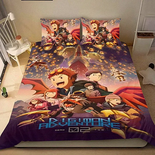 Digimon Adventure 02 Bed Duvet Cover Bedding Sets 3 Piece For Kids Gifts