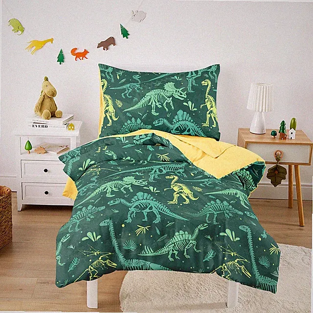 Dinosaur Bedding Set for Boys, Colorful Dino Prehistoric Fossil, 4 Pieces S...