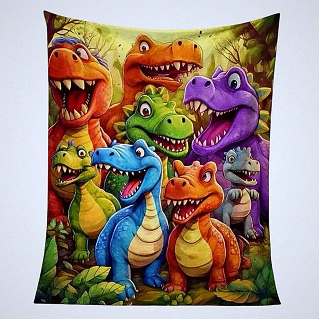 Dinosaur Cartoon Kids Throw Blanket Cloud Soft Dino Graphic Print 50 X 59