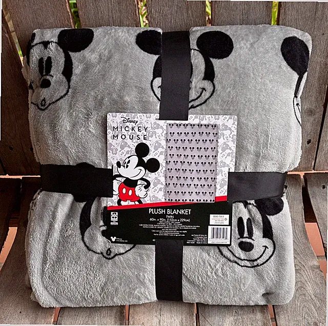Disney Classic Mickey Mouse FACES Plush Blanket Twin Size 60" x 90" Black Gray