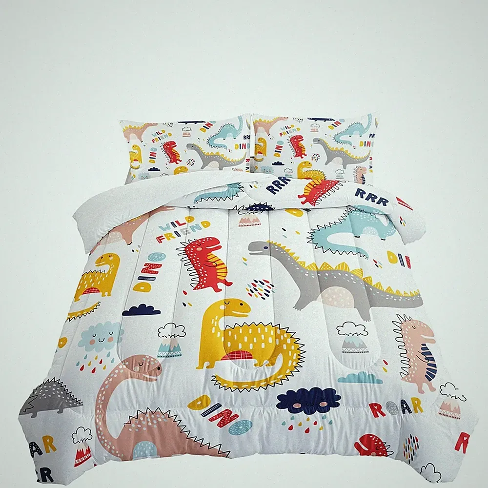 Kid Bedding Cartoon Dinosaur Comforter Set,3 Piece Dinosaur Bedding Set for B...