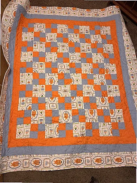 Kids Patchwork Quilt Cartoon Monsters Orange Blue Cotton Machine Washable
