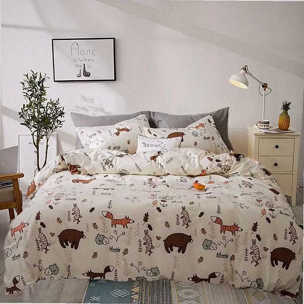 Kids Queen Duvet Cover Set with Pillow Case Cotton Cartoon Bedding Set 3 Piece