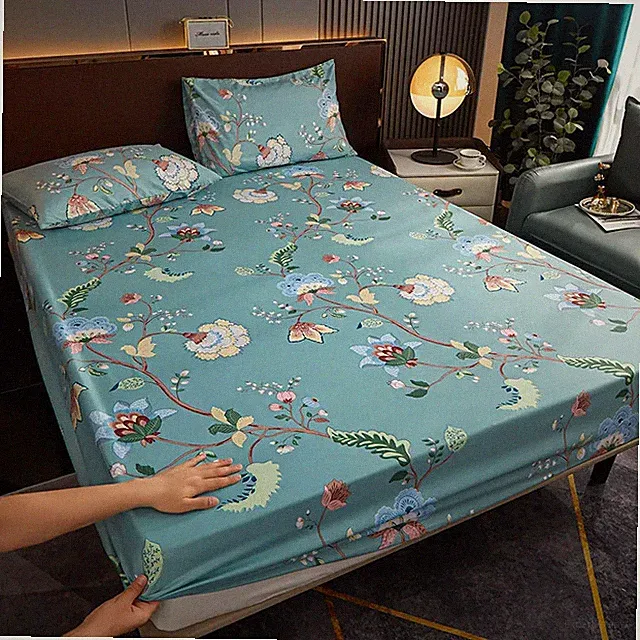 Latex Mattress Cover Protector Fitted Sheet Anti-slip Plant Cartoon Elastic Band