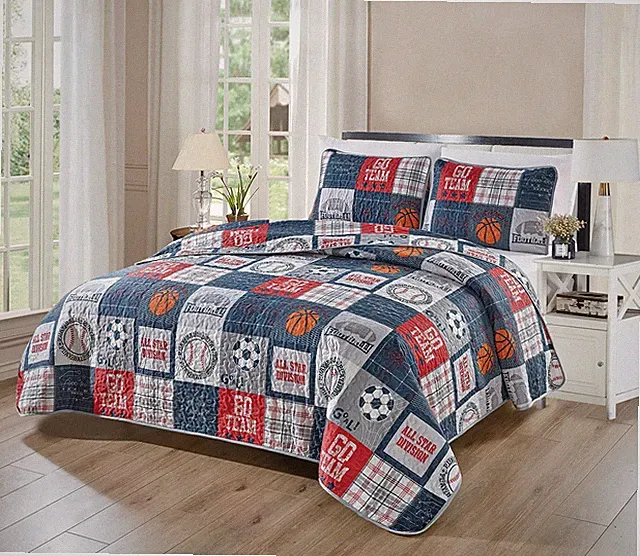 Linen Plus Bedspread Set Kids/Teens All Star Sport Basketball Soccer Baseball Fo