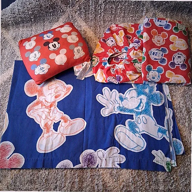 Mickey Mouse Twin Bed Sheet Set Crayon Sketch Flat, Fitted & Throw Pillow VTG