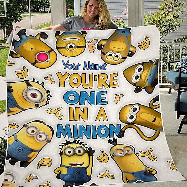 Personalized Cute Yellow Cartoon Monster Flannel Blanket Kids Gift Cozy Throw
