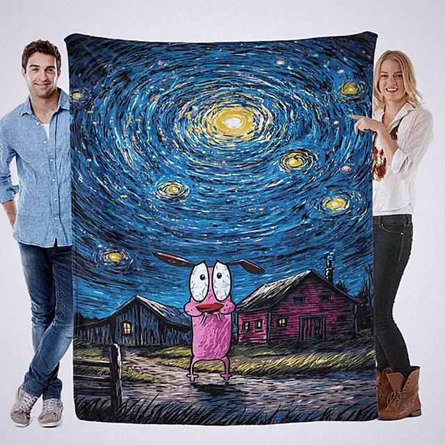 Pink Retro Cartoon Dog Style Flannel Blanket Funny Spooky Home Decor Throw