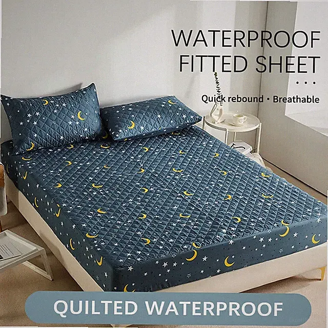 Quilting Moon And Stars Pattern Mattress Cover Protector Adjustable Fitted Sheet
