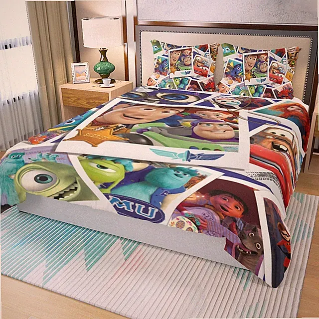 Rare! Disney Pixar Cartoon Print Duvet Cover Set (3Pcs) Quilt Cover & Pillowcase