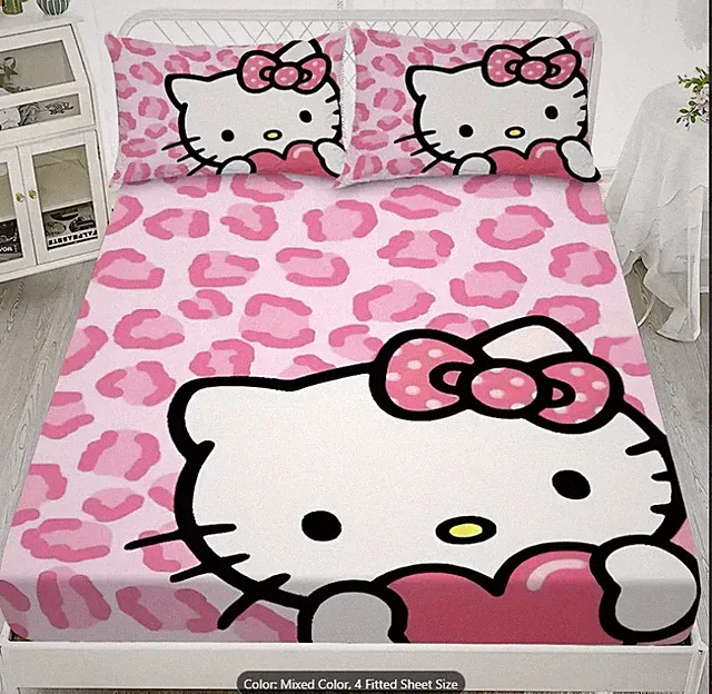Sanrio Fitted Sheet and 3pcs Bedding Set - 3pcss for hello kitty Pattern Mattres
