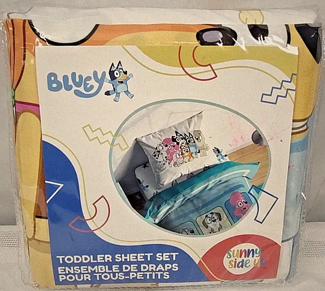 Sunny Side Up Bluey and Friends Toddler Sheet Set 3 pc Flat Fitted Pillowcase