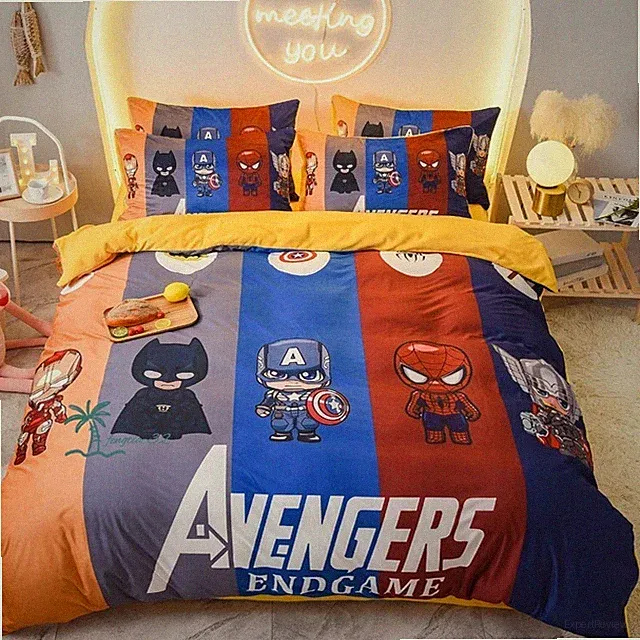 Superhero Milk Fleece 3pcs / 4pcs Quilt Set Cartoon Kids Bed Sheet Pillow Case