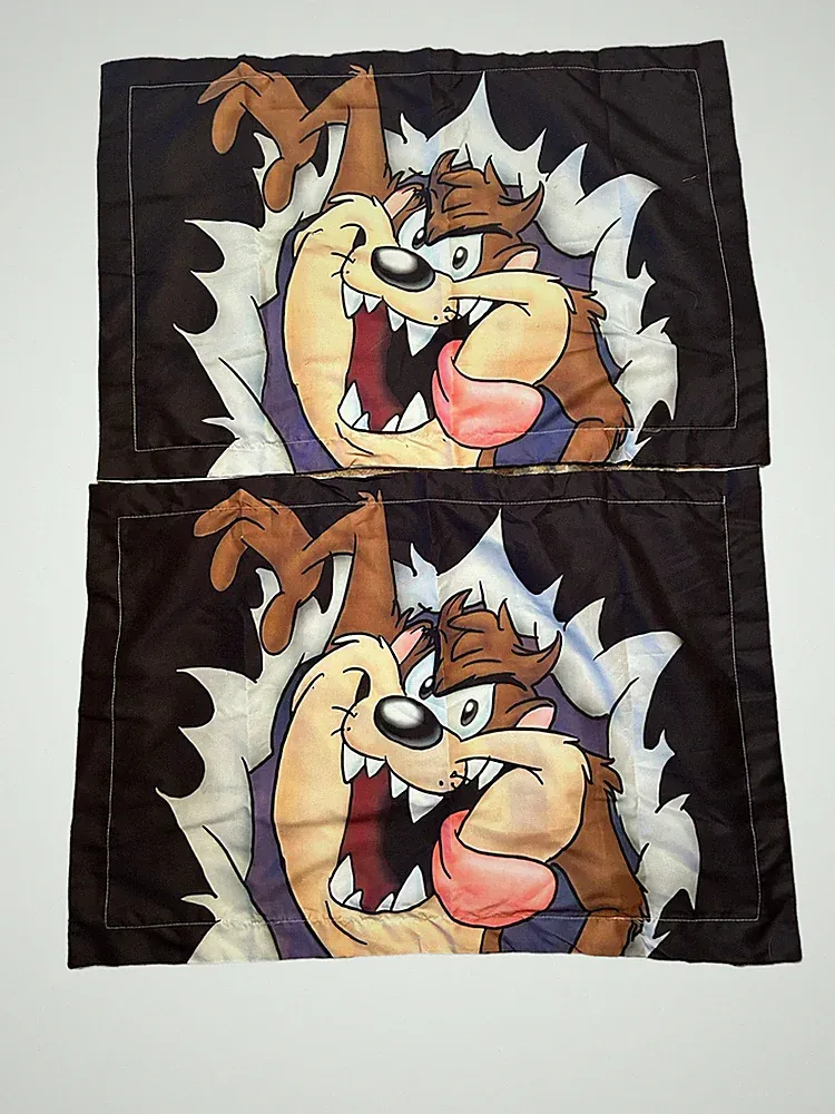 Taz Tasmanian Devil Pillow Shams King Size Cartoon Pillowcase Black Set Of 2