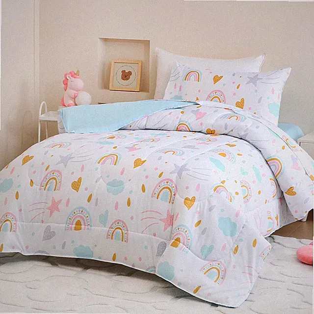 Toddler Comforter Set Kids 4 PCS Bed in a Bag Bedspread Quilt Rainbow Sky