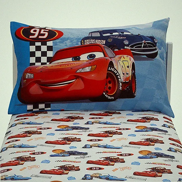Toddler Sheet Set 2-Piece Cars Lightning McQueen Tow Mater Cartoon Pillowcase