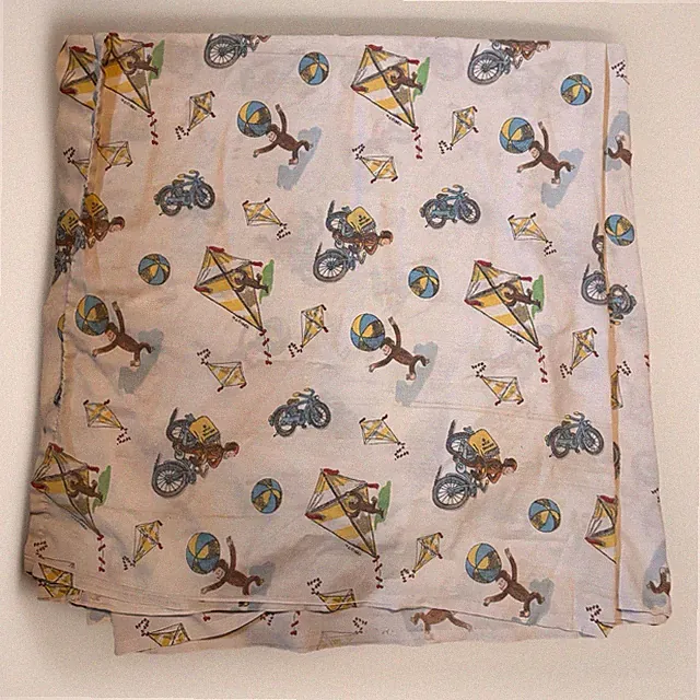 Vintage Cartoon Kids Curious George Monkey Flat Sheet Full Size Cotton