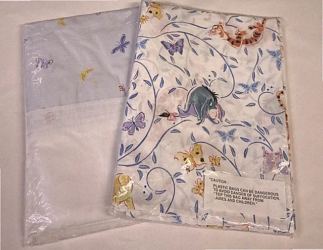 Vintage Disney Winnie the Pooh Spring Leaves King Bed Skirt & 2 Pillow Shams NEW