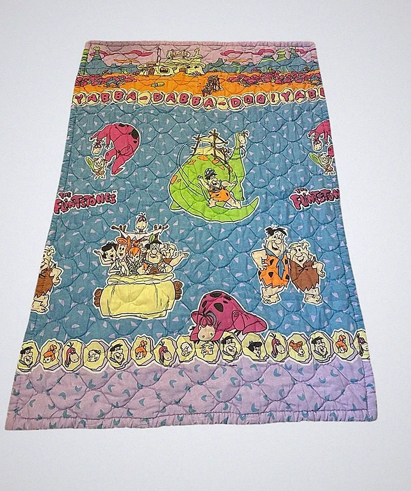 Vintage The Flintstones Toddler Quilt Crib Bedspread Cartoon Bedding 90s