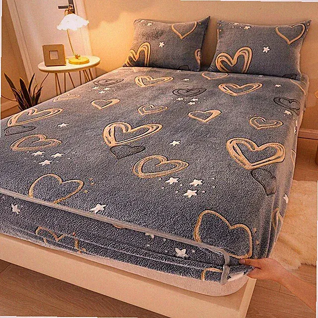 Warm Flannel Elastic Fitted Sheet Mattress Protector Cover Cartoon Bed Sheet